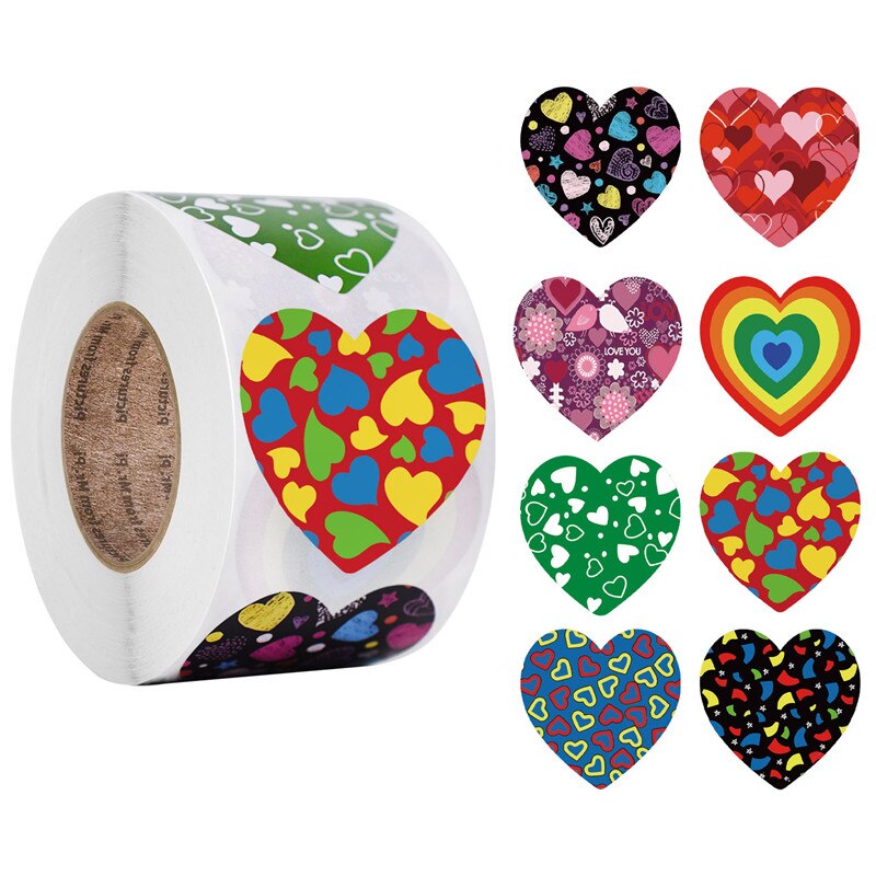 500 stücke Herz Form Etiketten Valentinstag Papier Verpackung Aufkleber Candy Dragee Tasche Box Verpackung Tasche Hochzeit Dank aufkleber: Heart-4 / S-2.5CM(1 inch)