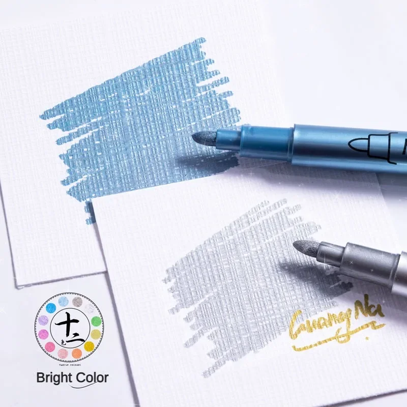 12 Colors Metallic Marker Pen Permanent Art Marker for Manga Crafts Scrapbooking DIY Colorful Pens Stationery Art Supplies