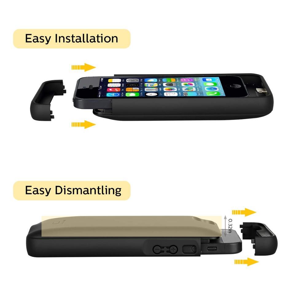 4000 mah bärbart externt batteriladdarfodral för iphone 5 batteri power bank pack laddningsfodral för iphone 5s 5se