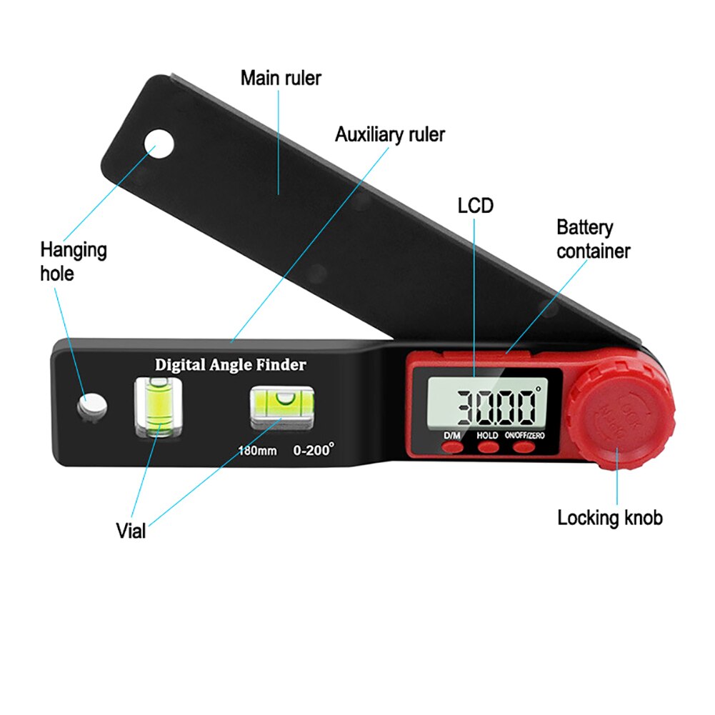 0-180mm 0-200° Digital Meter Level Ruler Angle Inclinometer Angle Ruler Electron Goniometer Protractor Angle Finder Measuring