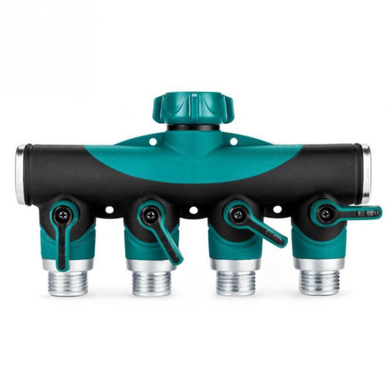 3/4" Arthritis Friendly Watering Garden Hose 4 Way Tap Splitter Brass Screw Thread 4 Way Hose Quick Connector Adapter