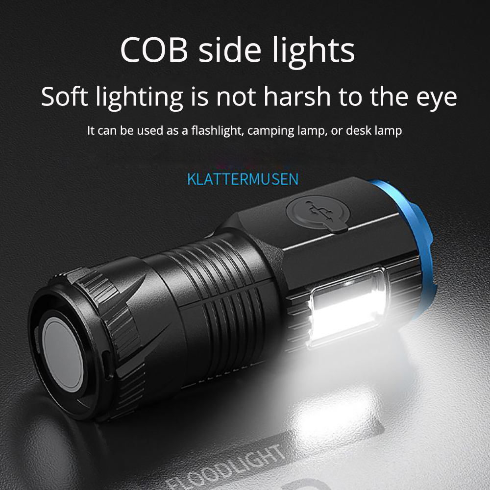 99000000lm x 3*100w lommelykter med kolbe-side, oppladbar, vanntett type-c med magnet til camping og 18350 batterier