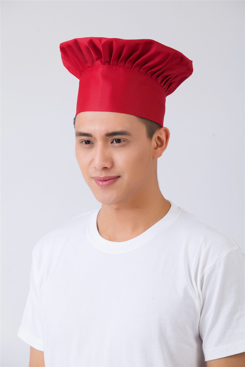 Men Women Adult Food Service Chef Cook Fold Hat Cafe Restaurant Hotel Bakery BBQ Kitchen Workwear Cap: Red