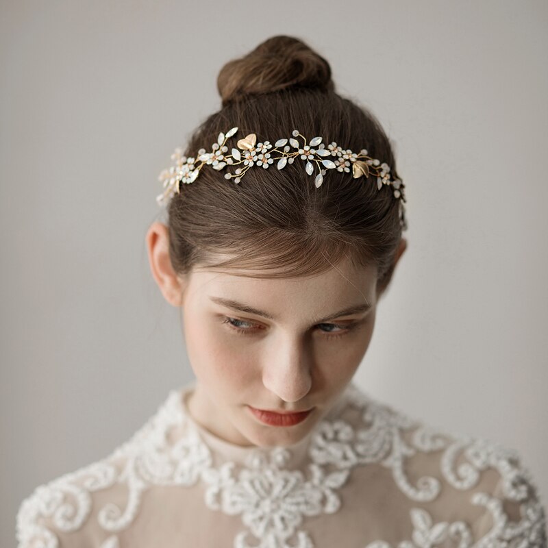 O347, diadema Vintage Floral para mujer Cristal de hadas, diadema hecha a mano, accesorios para el cabello, tocado de novia dorado
