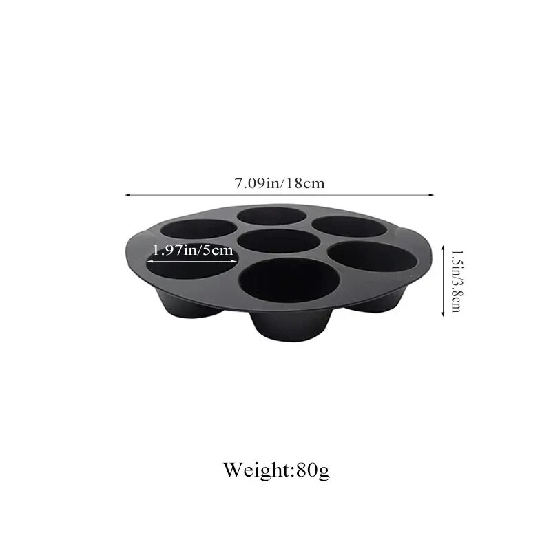 Molde para magdalenas de silicona Airfryer de 7 pulgadas y 7 tazas para Mini molde antiadherente para pastel de 3,5 a 5,8 L, accesorios para freidora de aire: Negro