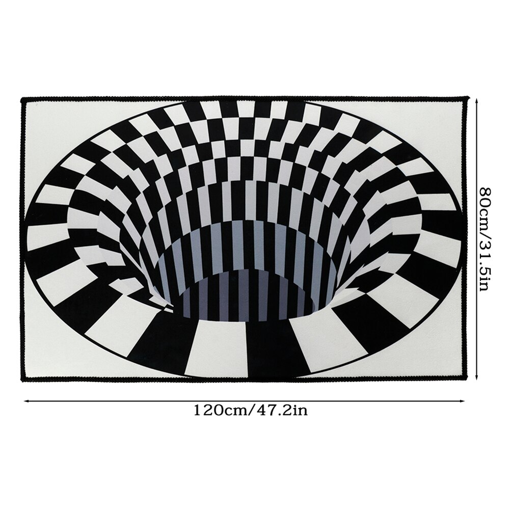 Boligindretning soveværelse tæpper sort hvidt gitter trykt 3d illusion vortex bundløs hul gulvtæppe skridsikker hallwaymat: Xl