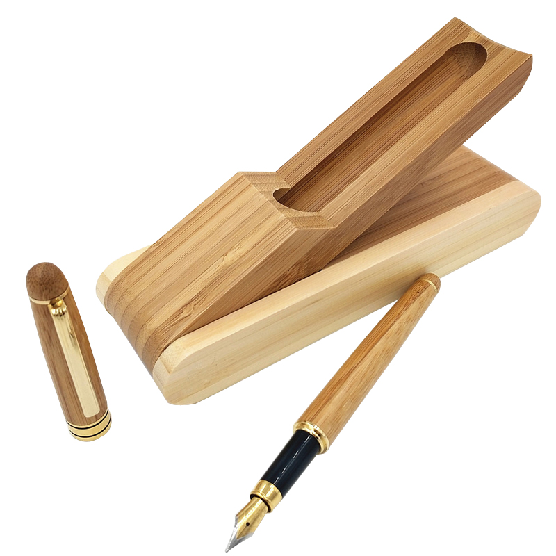 Een Set Bamboe Vulpen 0.5 Mm Penpunt Inkt Pen Met Bamboe Doos Kantoor Schoolbenodigdheden