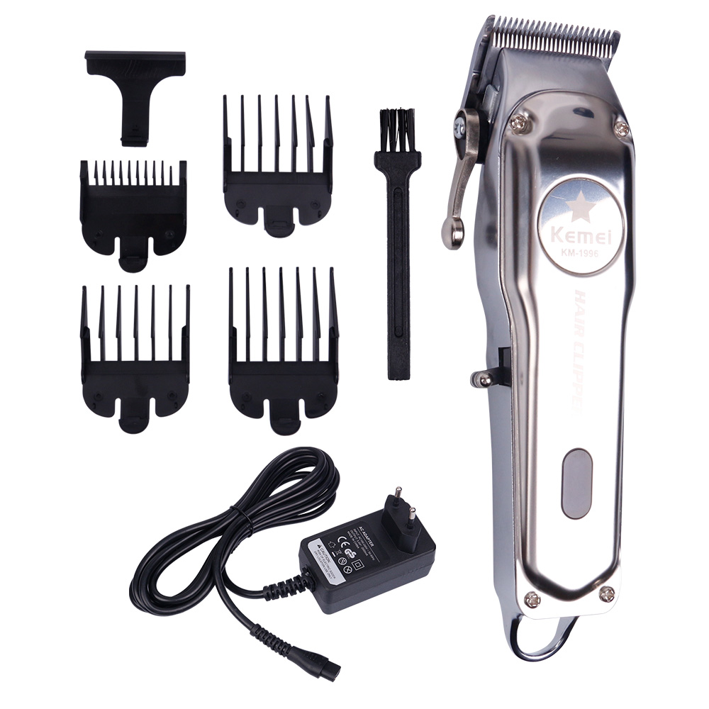 Kemei-1996 Barber Shop Rechargeable Hair Clipper All Metal Electric Hair Trimmer Men Beard Trimmer Haircut Machine: no retail Box-1 / UK Plug