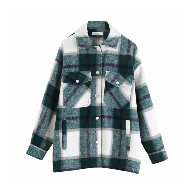 Blouse dames tops vintage geruit overhemd koreaanse blouse met lange mouwen dames tops streetwear katoenen witte blouse rood: Groene blouse / Xs