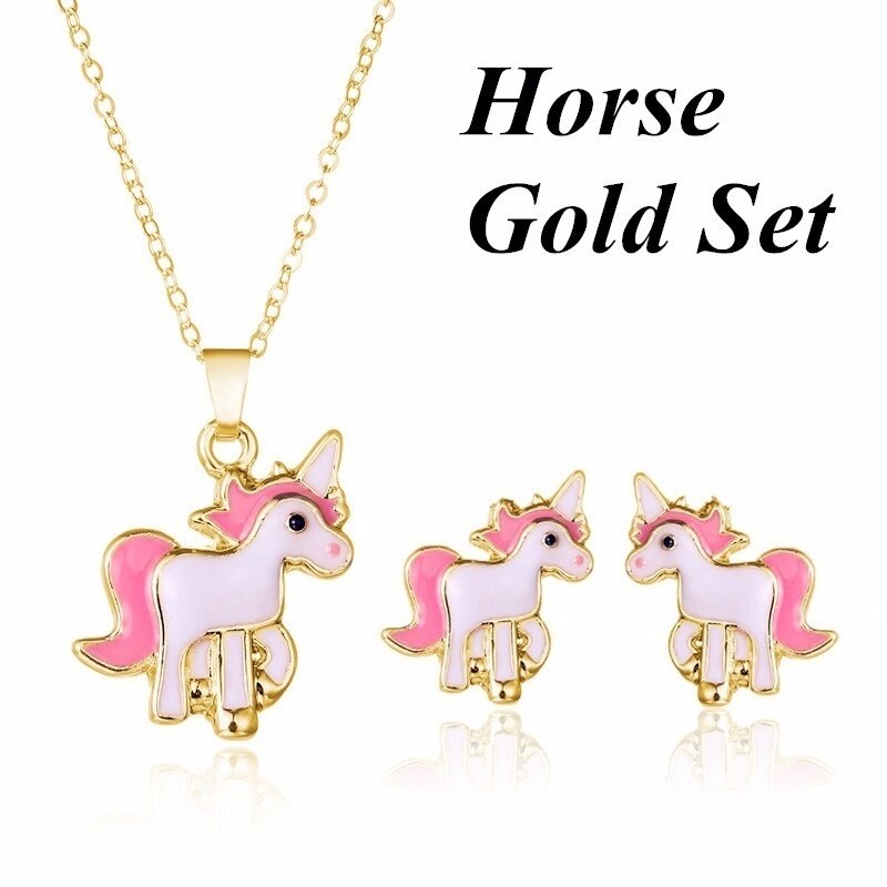 3 teile/satz Einhorn Schmuck Sets Nette Ohrringe Halsketten für Frauen Mädchen Tier Dekorationen Kits Hochzeit Party: 7