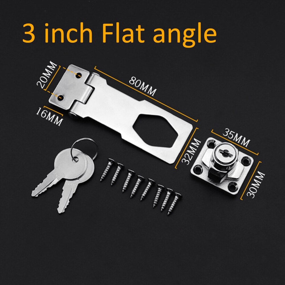 Agrafe de verrouillage à loquet avec clés, pour placard, carte de Garage, boucle de porte d'armoire, loquet pour meubles, cadenas antivol 1 jeu: 3 inch Flat angle