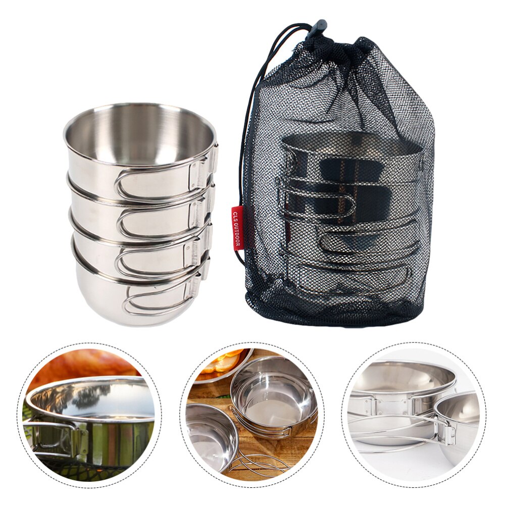 4 stk mini spiseskål lille stålskål i rustfrit stål bærbar spiseskål til camping picnic udendørs grill