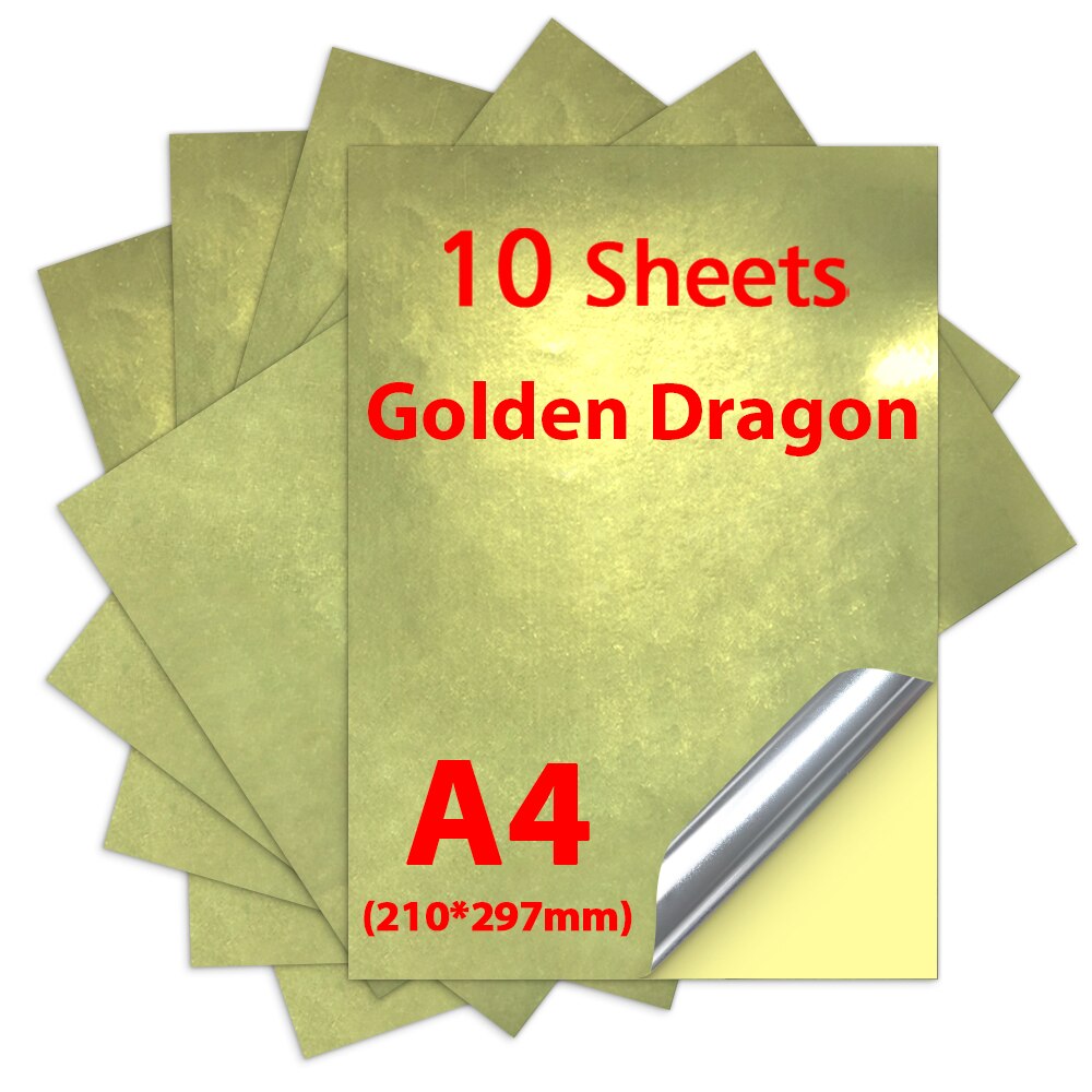 10 Sheets Printable Vinyl Sticker Papier Glossy Lijm Kopieerpapier 216*279Mm Vinyl Papier Voor Inkjet Printer diy Ambachten: A4-Golden Dragon