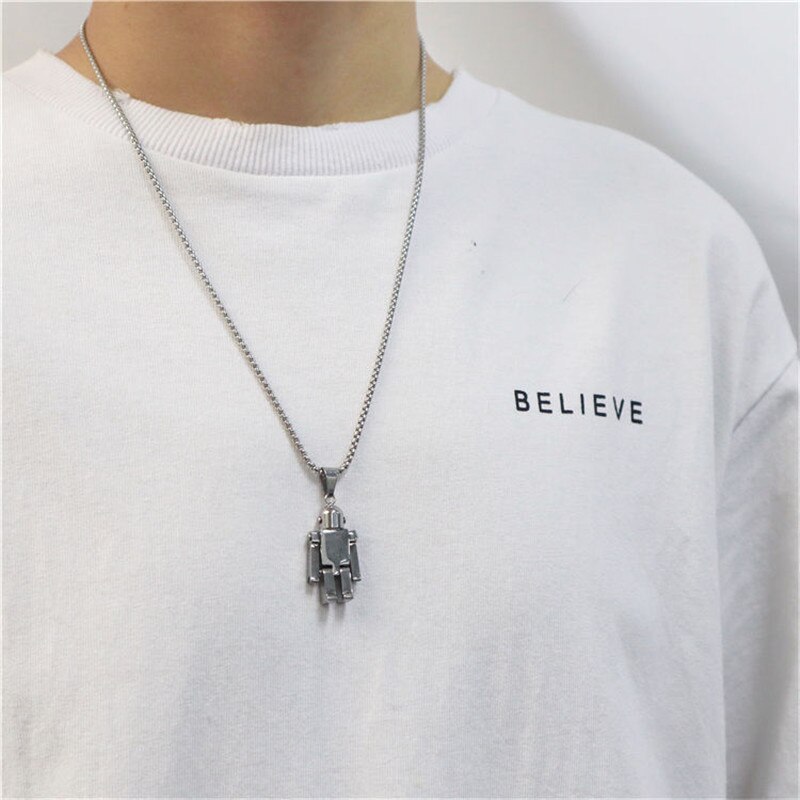 In Acciaio Inox Collana Del Pendente Del Robot Paio di Hip hop di Modo Streetwear Harajuku Chian Collana Dei Monili di Personalità per Unisex