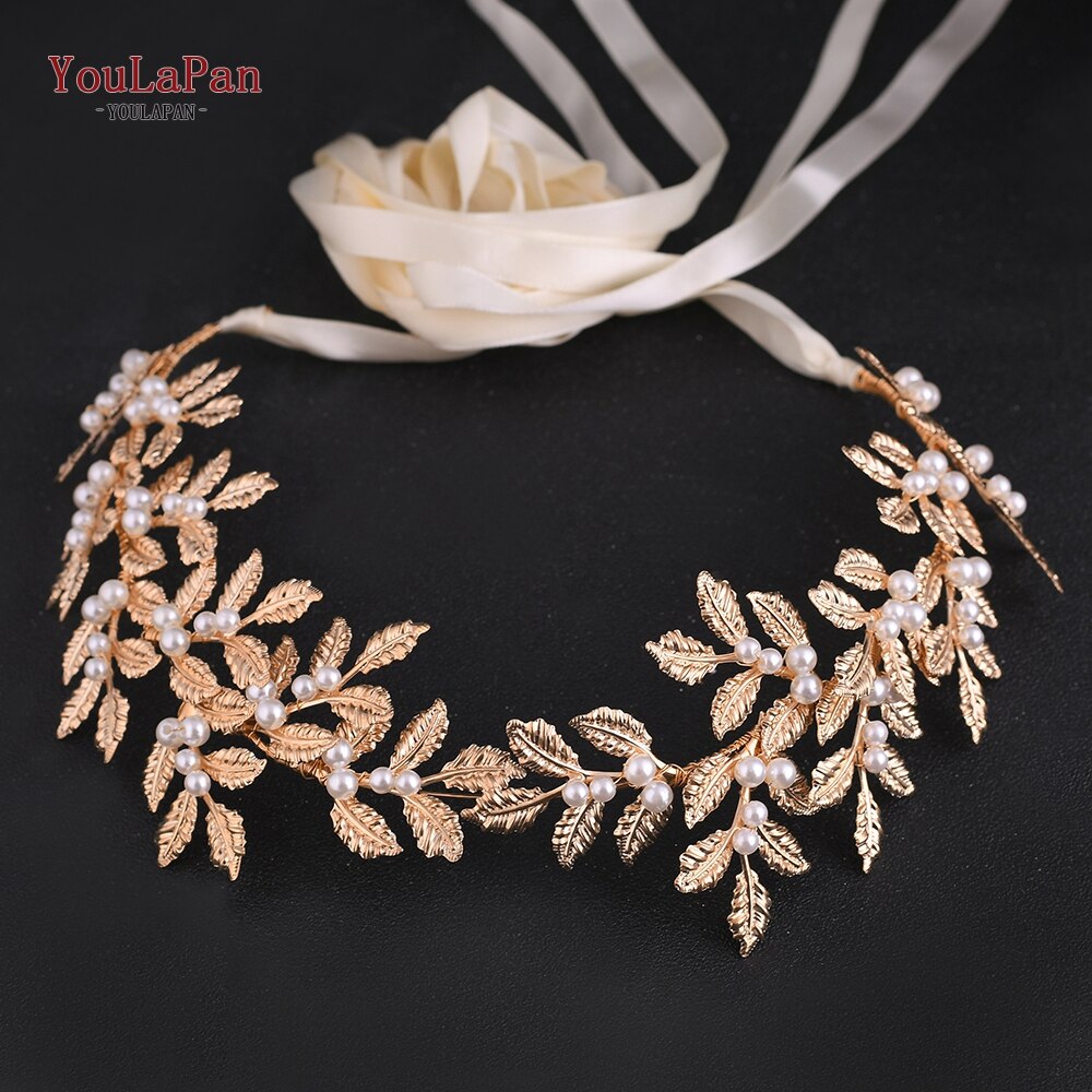 Topqueen  sh353 pearl bride brudklänning bälte gyllene blad brudtärna klänning bälten för kvinnor elastiskt utsmyckat midjebälte