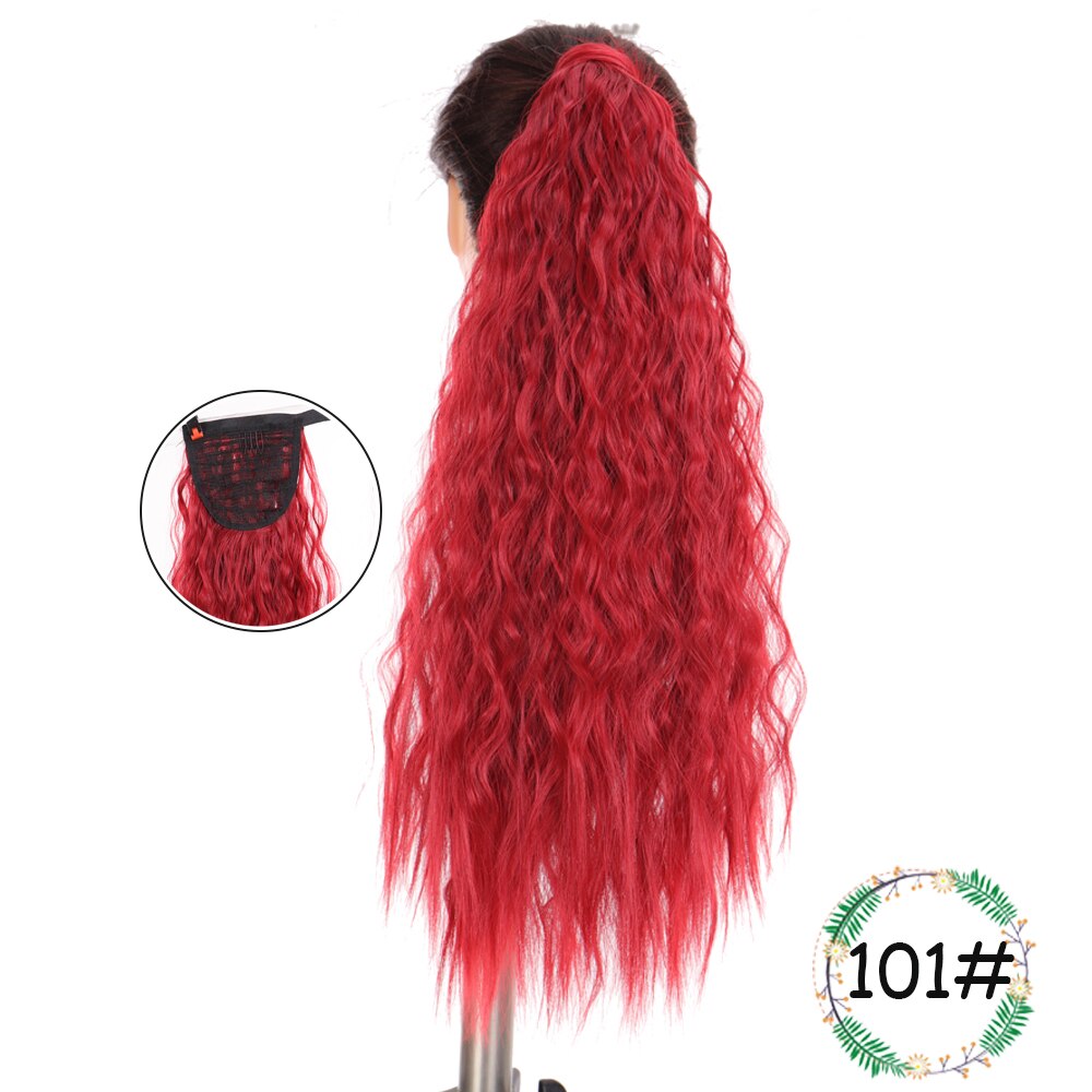 Weilai extensions syntetisk wrap on clip hestehaler majs bølget hestehale hårstykke ombre brun rød falsk hår lang hestehale paryk: M022-101