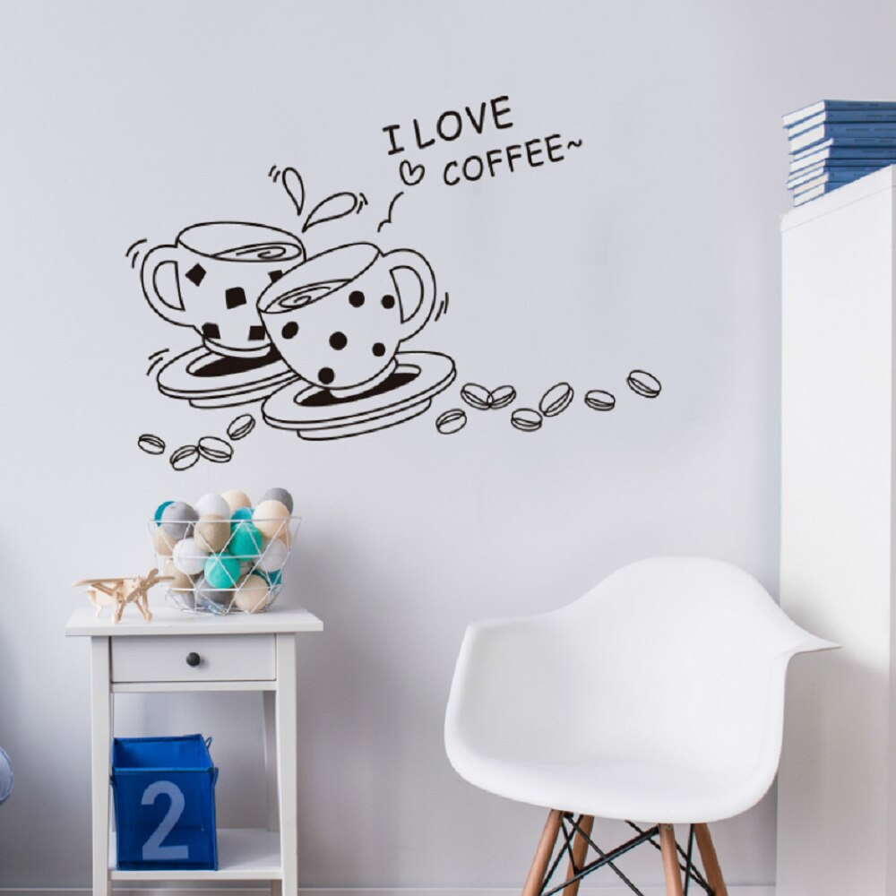 I Love Coffee Wall Decal Removable Cute Coffee cup wall sticker Kitchen Restaurant vinyl wall sticker