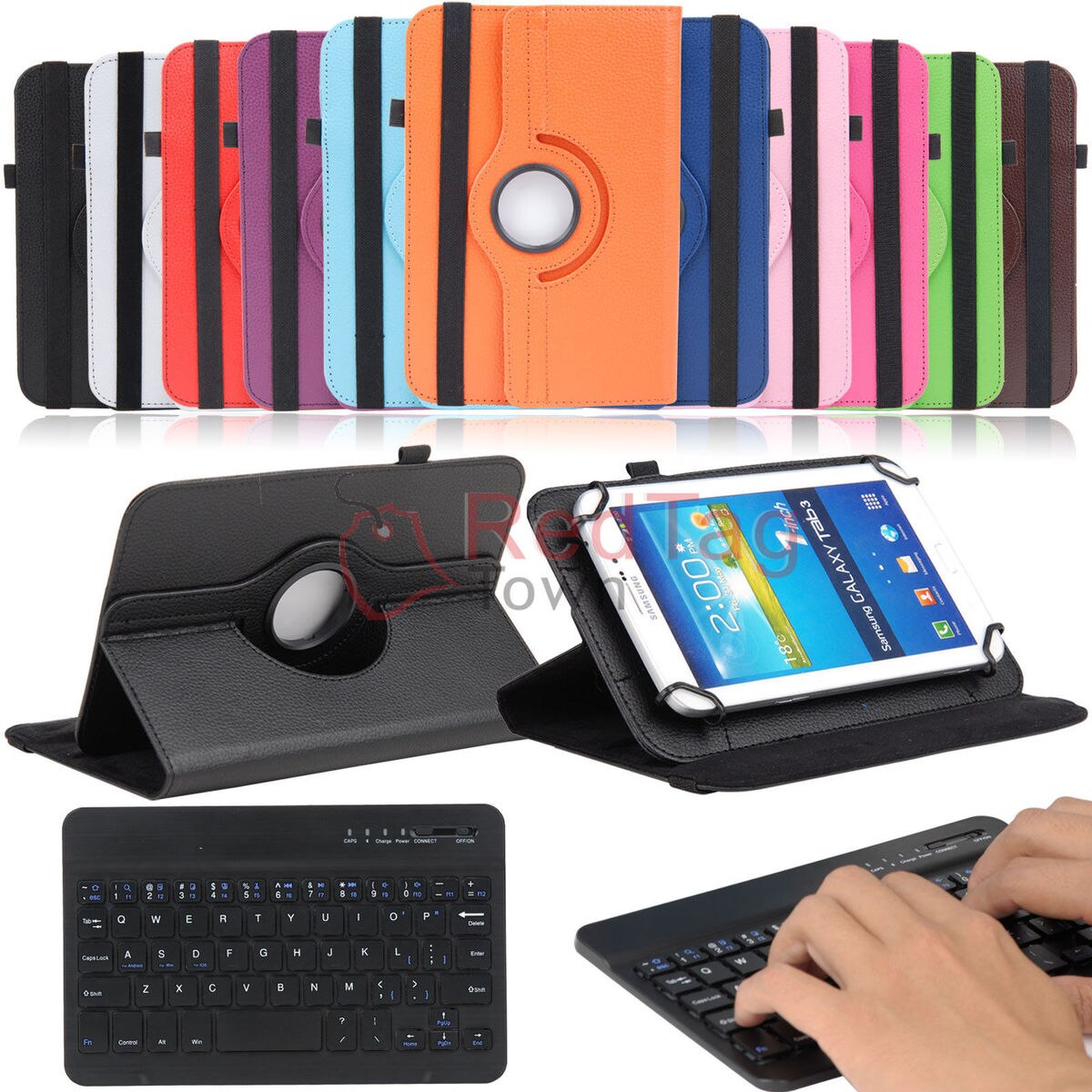 Rotating PU Leather Case with Bluetooth Keyboard for 7" RCA 7 Voyager II 2 / Pro Tablet Stands