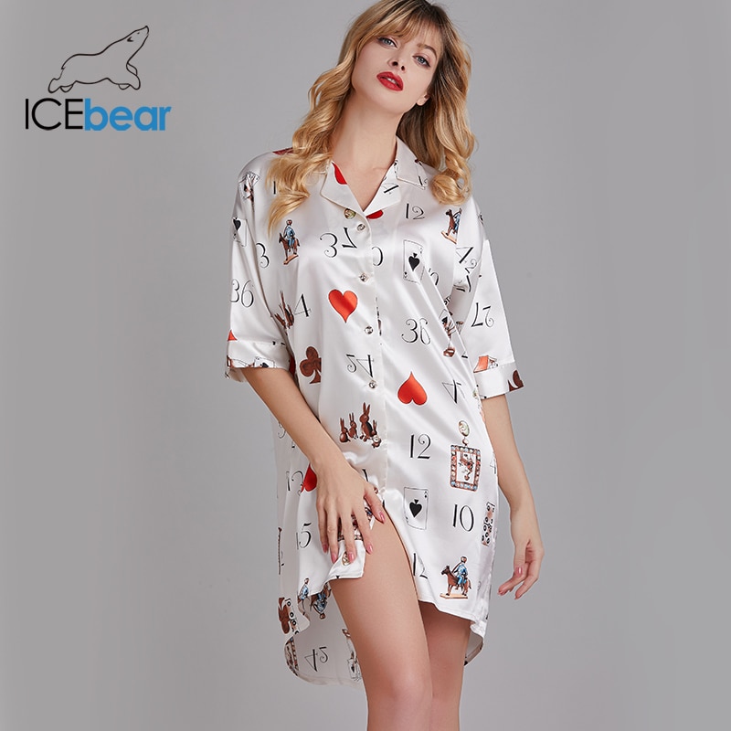 icebear spring and summer pajamas women's thin mid-sleeved nightdress women's home wear can be worn outside SY-1729