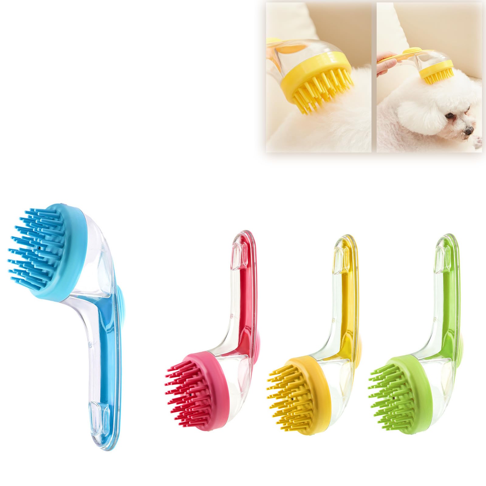 Brosse de bain en silicone souple pour animaux de compagnie avec long manche, distributeur de shampoing, massage doux pour le toilettage, les livres, la fourrure et les cheveux, 1PC