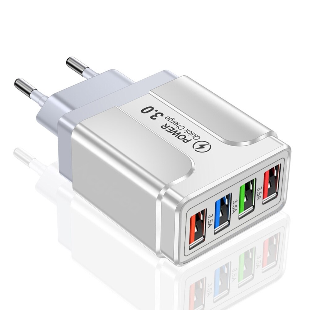 4 USB 5.1A Wall Charger 48W Quick Charge For iPhone 13 12 Mobile Phone Charger Fast Charging Adapter For Xiaomi Huawei Samsung: white EU
