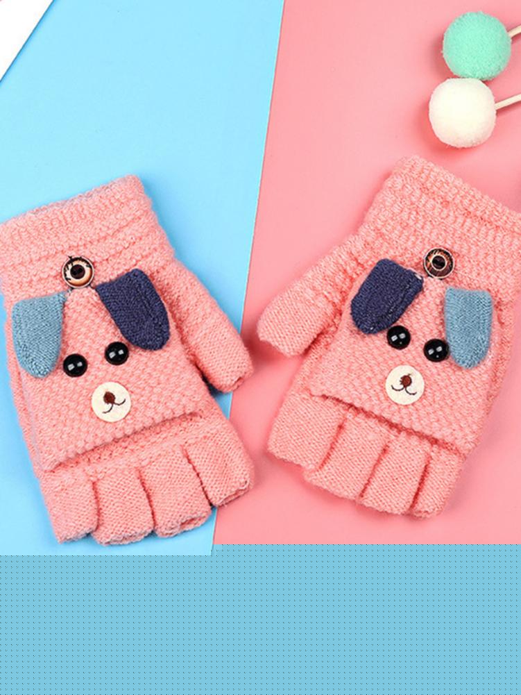 Thickened Five-finger Keep Warm Gloves Knitted Gloves Winter Warm Half Finger Flip Cover Gloves For Children Cold Protection