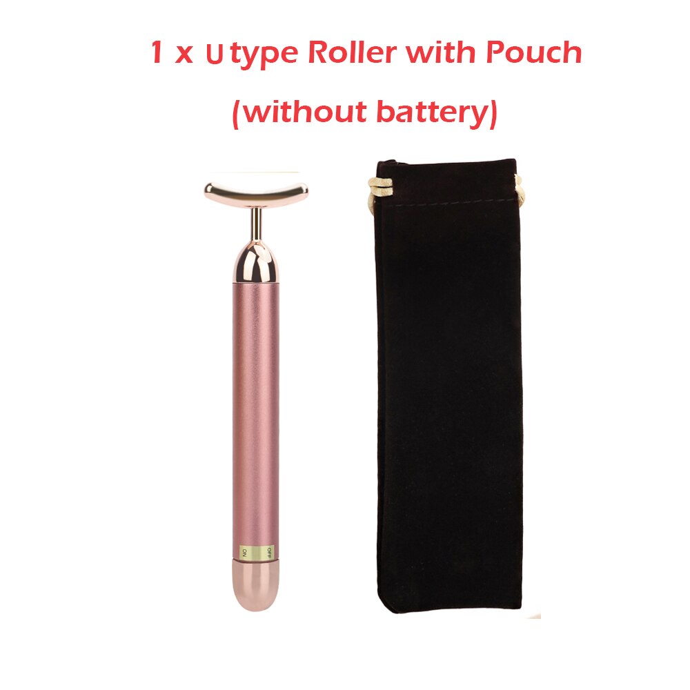 24k Golden Facial Roller Massager T Shape Vibrating Face Lifting Energy Beauty Bar Body Skin Massage Device Face Care Tools: U rosegold with bag