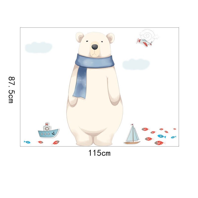 Cute Polar Bear Wall Stickers for Kids Rooms Art Wall Decals Bedroom Closet Home Decor Removable Self-Adhesive Cartoon Stickers