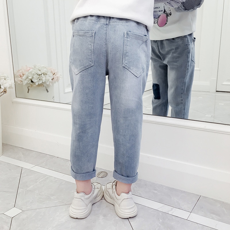 Teenagepiger leggings patchwork piger jeans bukser efterår børn blyantbukser børn baggy bukser til 3 6 8 10 12 år