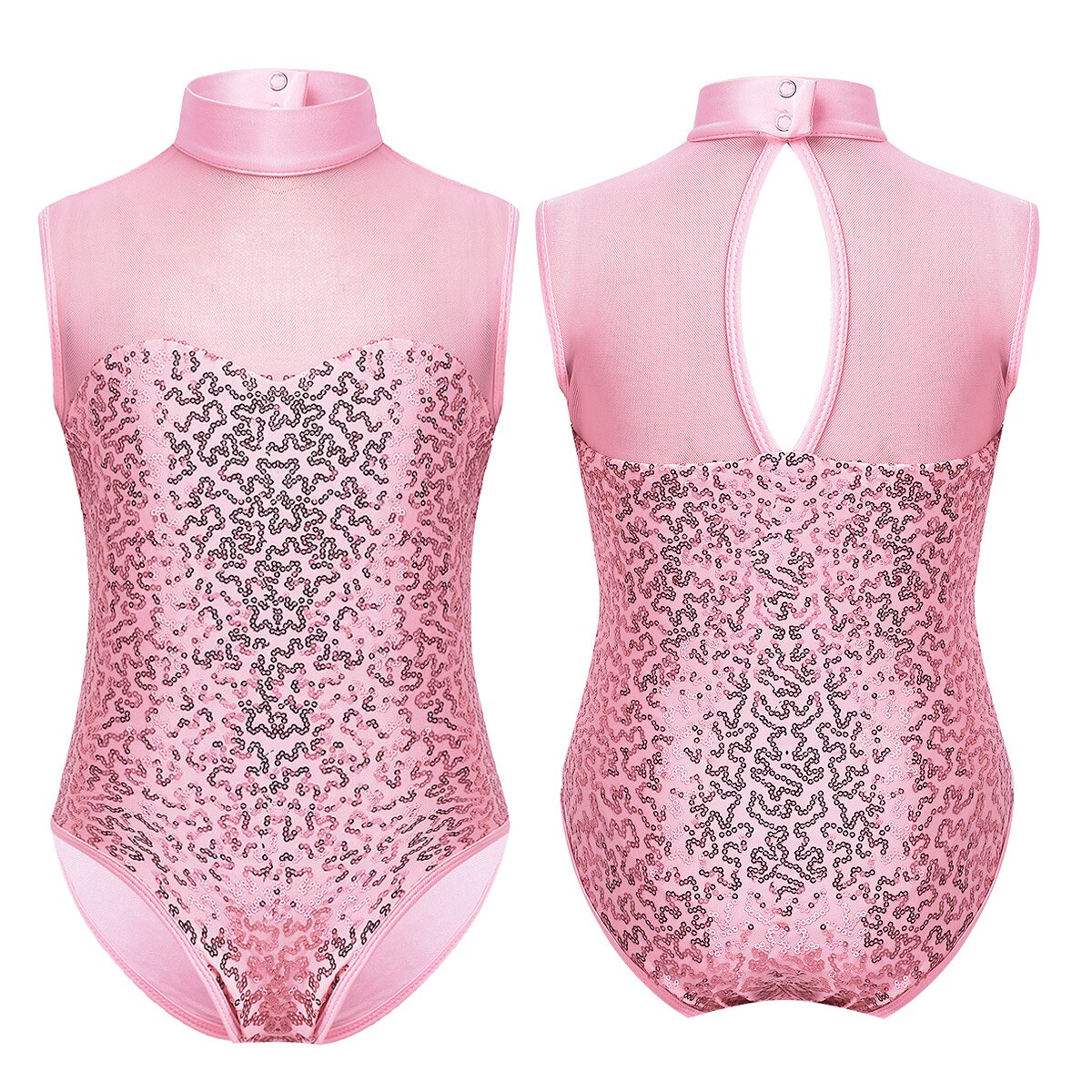 Kids Girls Gymnast Leotard Sequins Sleeveless Tulle Splice Keyhole Back Teens Ballet Gymnastics Leotard Dance Gymnastic Jumpsuit: Pink / 6