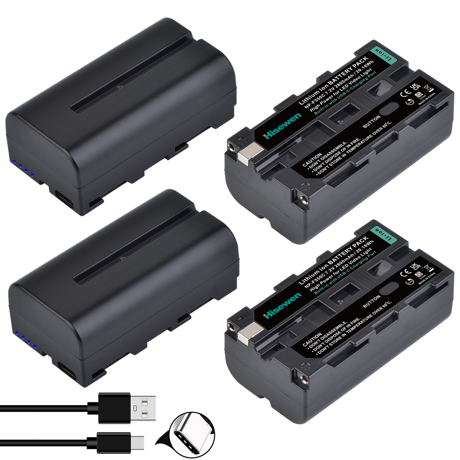 2800mAh Built-in Type-C Charging Port Battery for NP-F330 NP-F530 NP F550 NP-F570 NP-F750 LED Video Light Photography Lighting: green