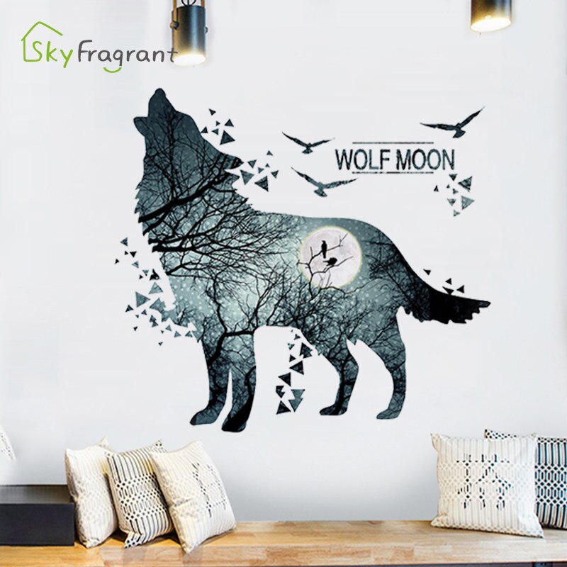 Moon Silhouet Wolf Muursticker Creatieve Slaapkamer Woonkamer Backgroung Muur Decor Home Decor Ingang Decoratie