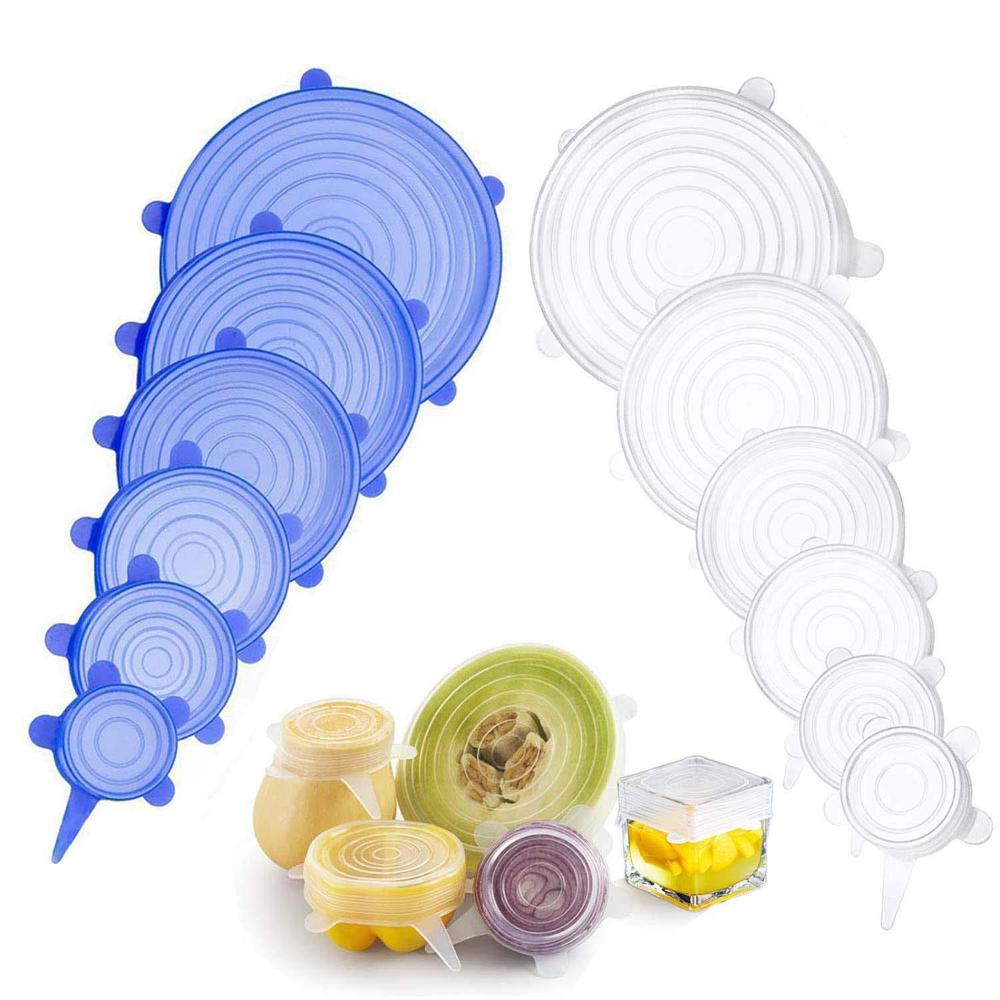 6 pc/set multifuncional manter fresco selo silicone tampas de alimentos acessórios de cozinha stretchable plástico embalagem de alimentos envoltório tigela tampa