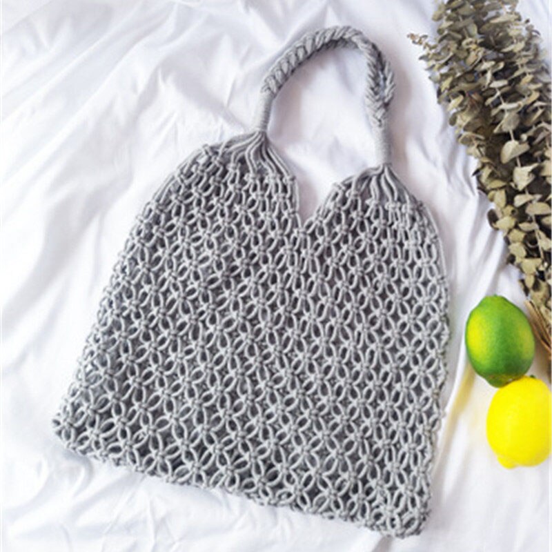 Bevölkerung Baumwolle Seil Hohl Stroh Tasche schier Macrame Tote Böhmischen Ultraleicht Schulter Tasche Netz Tasche Jahrgang retro schick handtasche