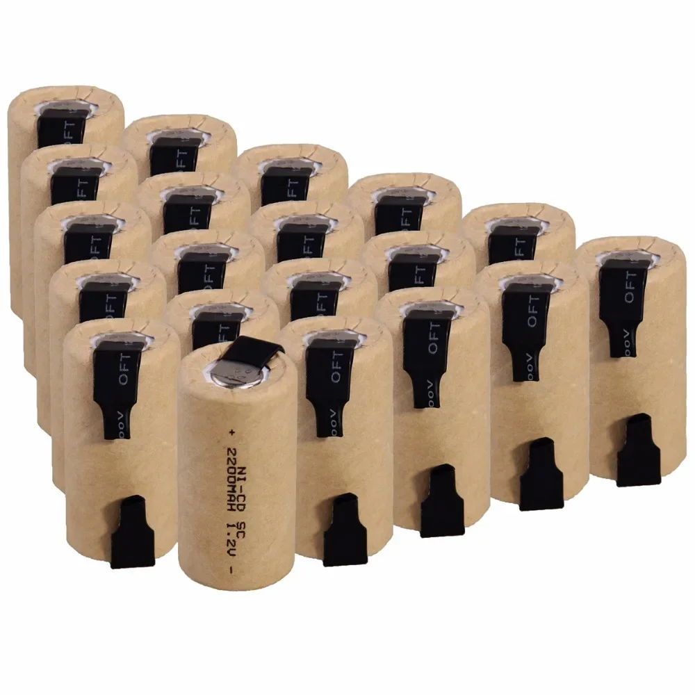 1.2V Battery SC Rechargeable Battery 1.2V 2200mAh Sub C NI-CD Cell With Welding Tabs for Electric Drill Screwdriver DIY BATTERI