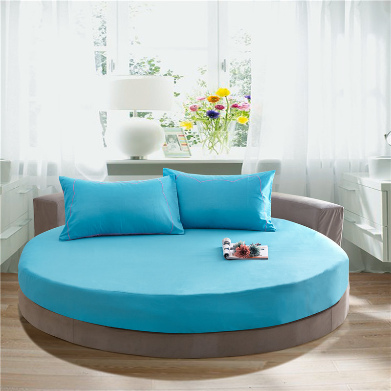 100%  runda bomullslakan romantiska enfärgade runda lakan sängkläder set övermadrass 200cm 220cm tema hotell: Vattenblått / Diameter 220cm