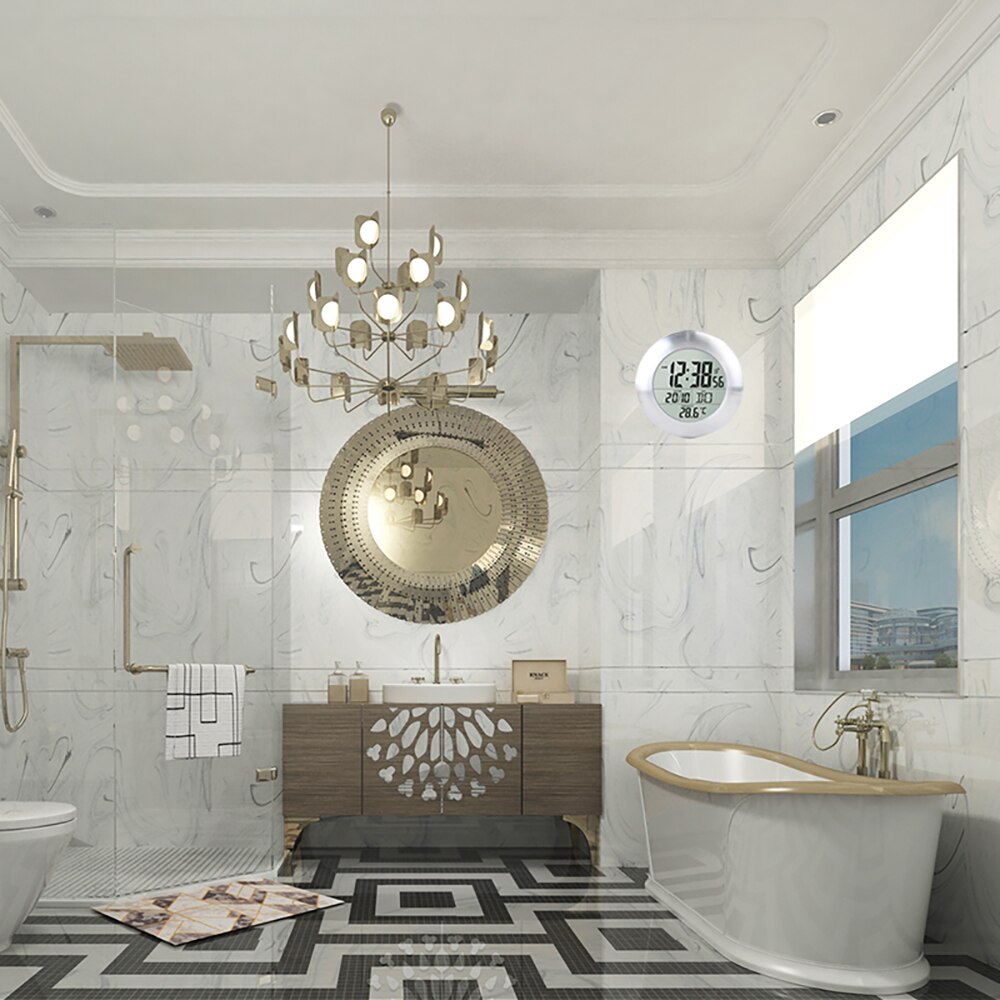 Digital Wall Clock Shower Bathroom Suction Mount Clock With Thermometer Waterproof Suction Cup Installation Bathroom Clock