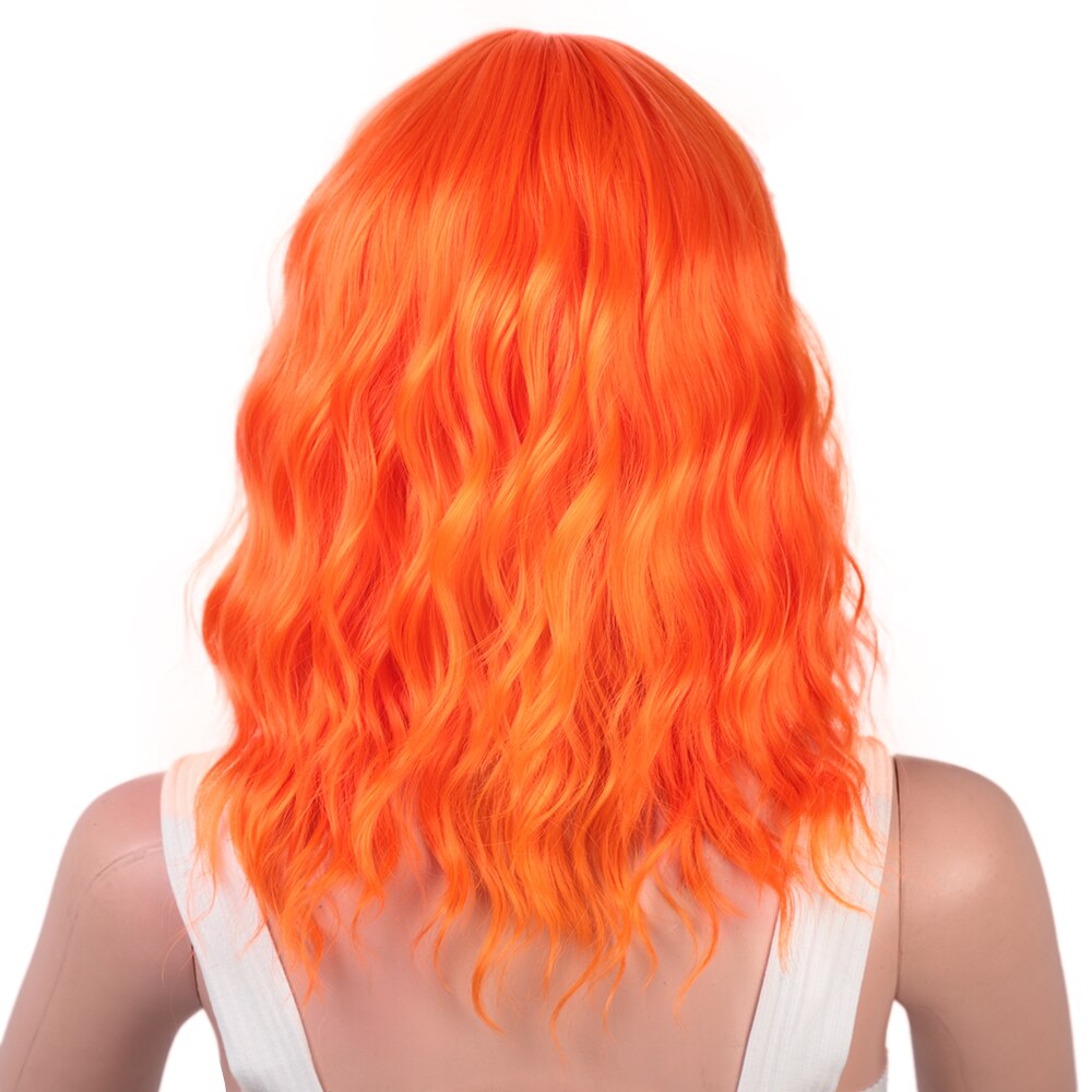 Stamped Glorious Bob Wig Black Synthetic Short Wavy Wig with Bangs Heat Resistant Fiber African American wigs for Women: Orange