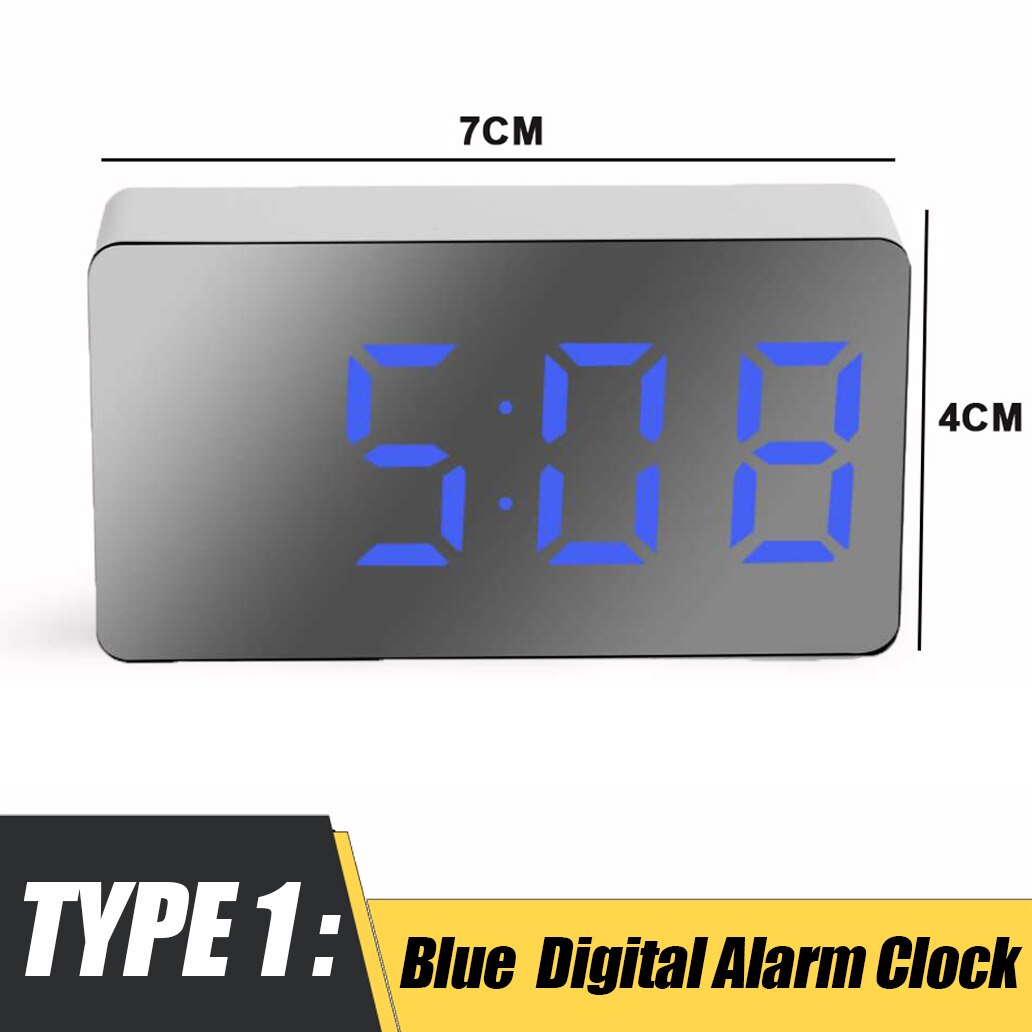 LED Mirror Table Clock Digital Alarm Snooze Display Time Night Light Desktop USB Alarm Clock Home Decor for Children: Blue