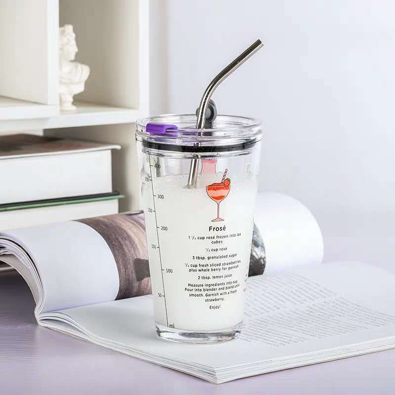 450ml glass kopp tegneserie frokost drikke vann sippy kopp glass med lokk vannkopp netto rød søt melk juice kopper