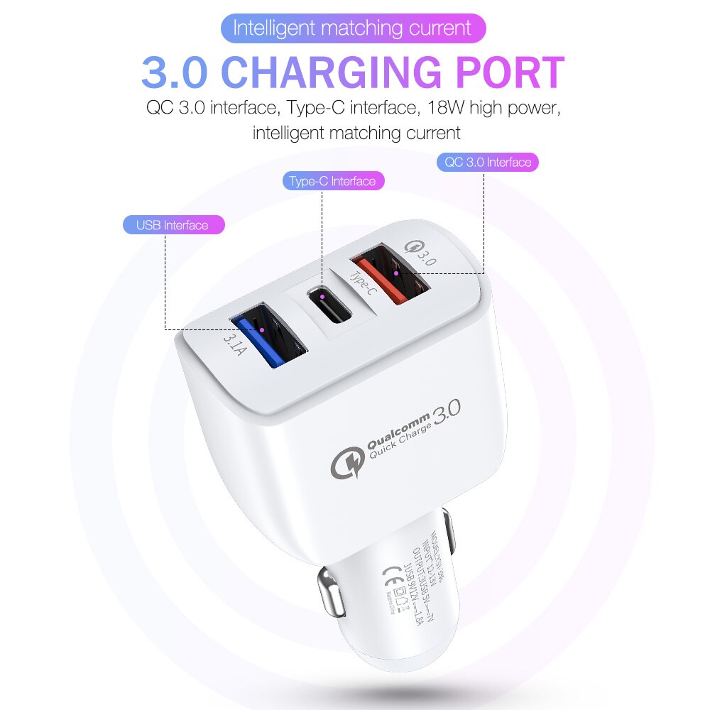 Chargeur rapide USB QC SCP Type C 3.1a, adaptateur de téléphone portable pour voiture, compatible avec Xiaomi Samsung iPhone 12 11 Pro 7 8 Plus