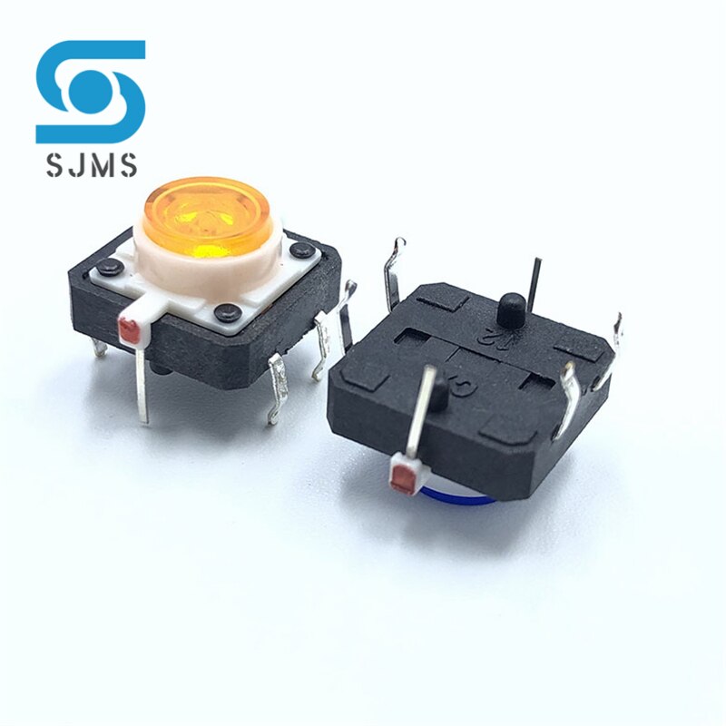 5PCS 12X12X7.3mm Tactile Push Button Switch Momentary Tact With LED 5 Color 12*12*7.3mm 12*12*7.3 Red Green Blue Yellow White: Yellow x 5Pcs