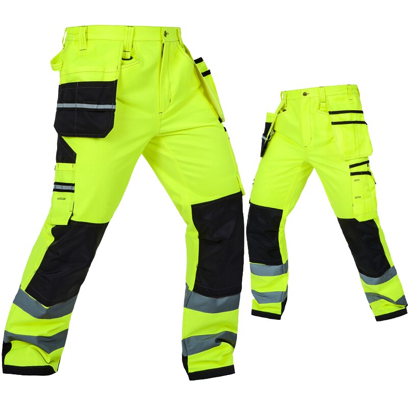 Bauskydd durable workwear pants men multi-pocket heavy duty reflective work trousers with knee pads