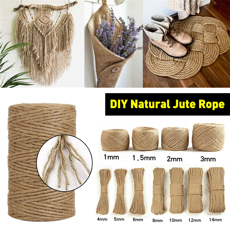 1-14mm Natural Vintage Jute Rope Cord String Twine Burlap Ribbon Crafts Sewing DIY Jute Hemp Gardening Wedding Party Decoration