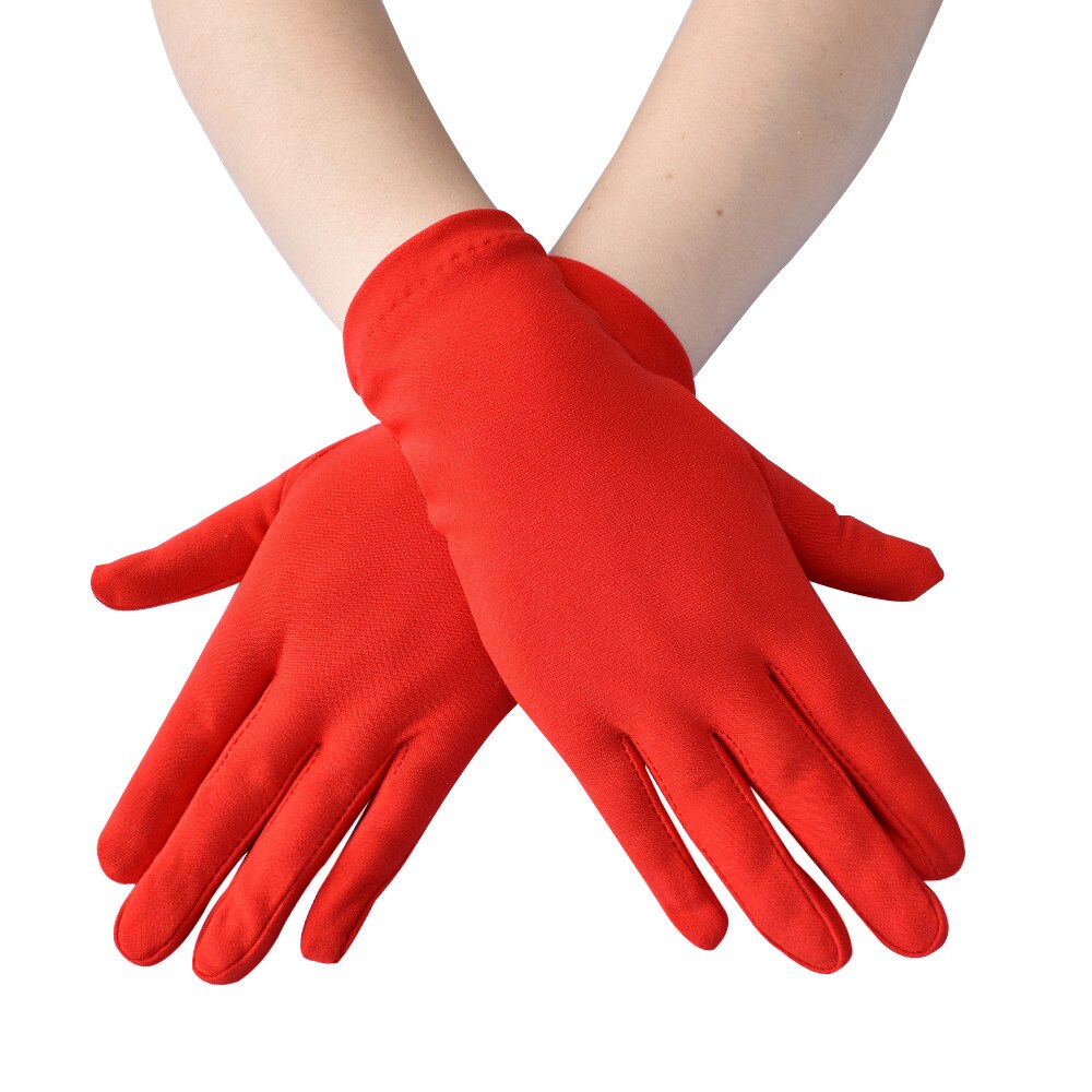 Lady Girl Short Finger Wrist Satin Gloves Evening Party Prom Costume Milk Stretch Gloves Etiquette Finger Mittens Cosplay Gloves