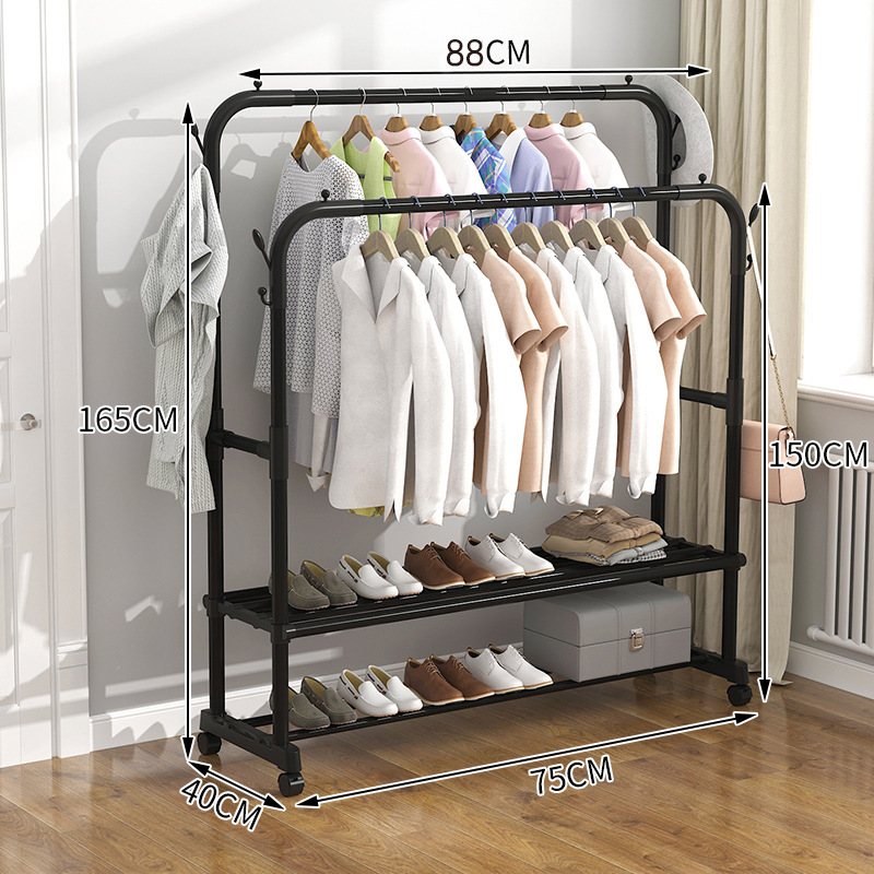 Tendedero de ropa de doble capa con estante para almacenamiento de zapatos, estante organizador, de pie para dormitorio, balcón o baño: Gris claro