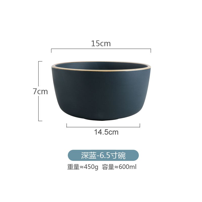 Morandi nordic blue matte keramiek serviesset huishoudelijk ontbijtbord hoogwaardig porseleinen steakbord serviesset: Kom -6.5 inch