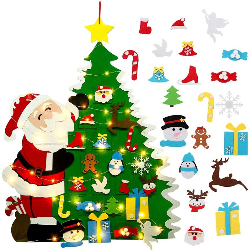 Voelde Kerstboom Diy Kerstboom Met Led String Lights Muur Opknoping Ornamenten 21 Verwijderbare Ornamenten