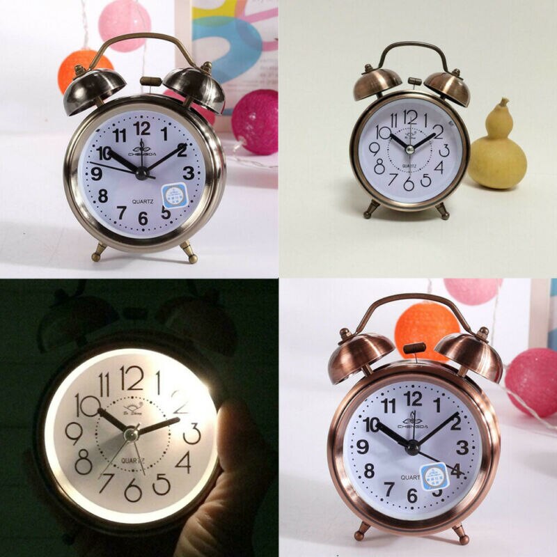 Classic Retro Alarm Clock Silent Non Ticking Twin Bell Alarm Clock Movement Bedside with Night Light Loud Alarm Clock Desk Clock
