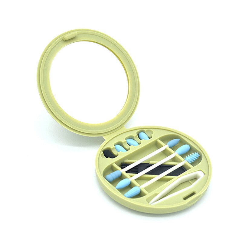 Silicone q-tip écouvillons ensemble coton-tige réutilisable nettoyage des oreilles Silicone lavable maquillage écouvillons bâtons doux Flexible maquillage outils Kit: Green